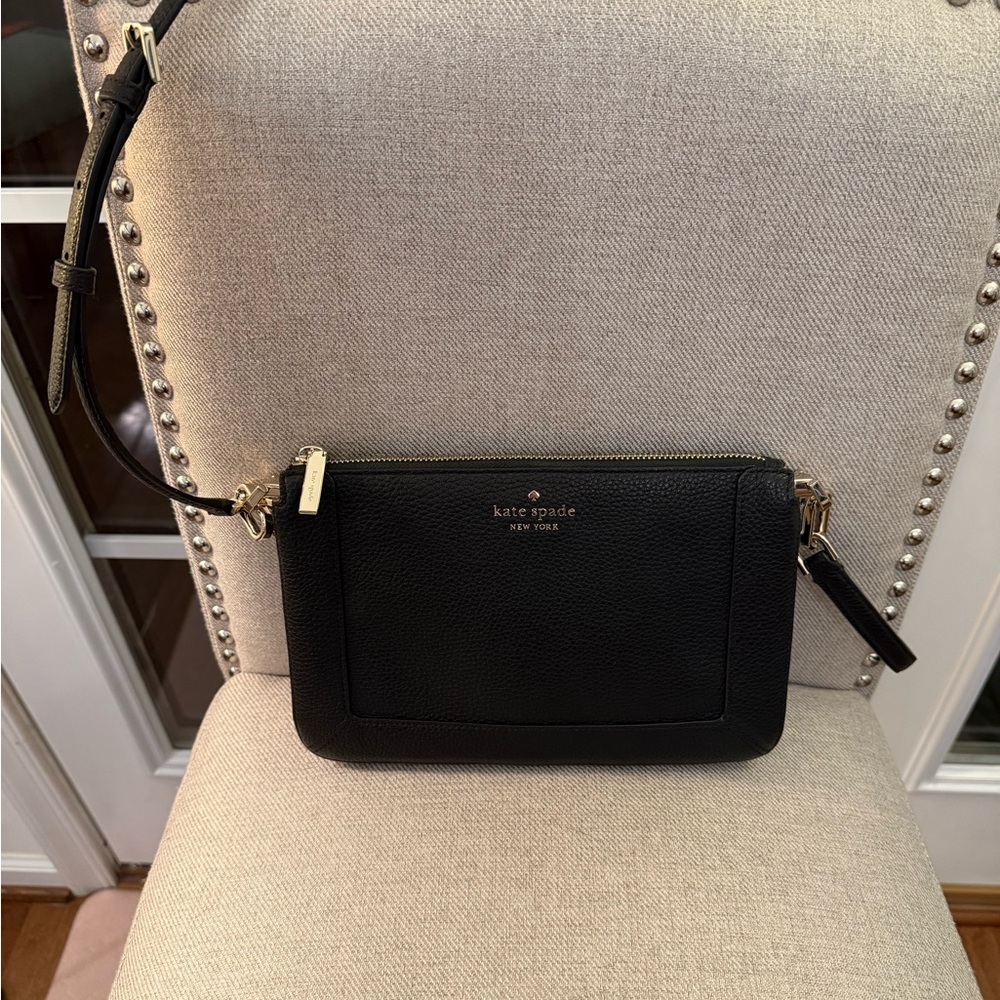 kate spade black pebble leather crossbody with gold hardware